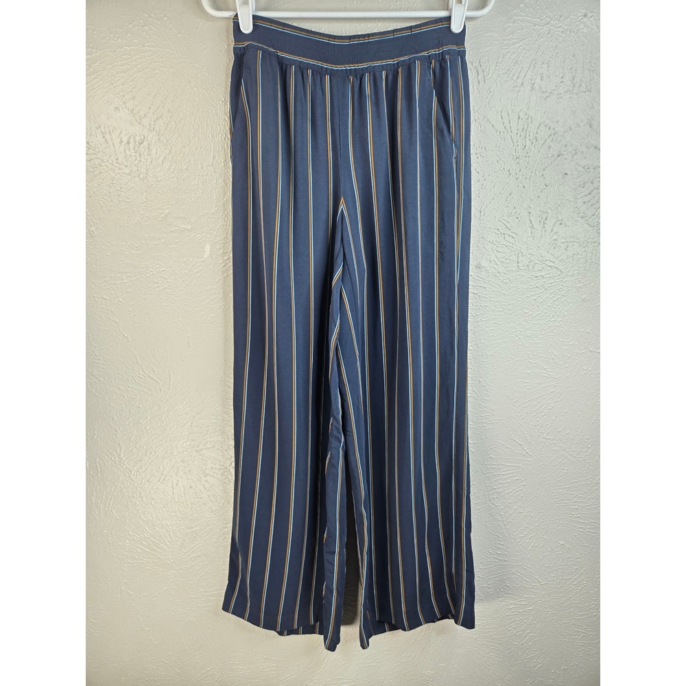 Lafayette 148 Striped Wide Leg Pants S Navy Blue Relaxed Pull On Career Trousers - Picture 2 of 10